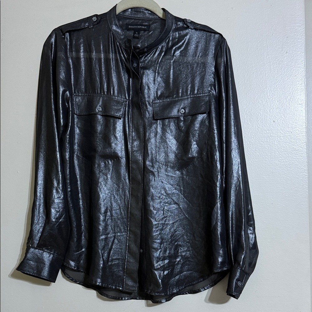 Banana Republic semi-sheer metallic button down shirt